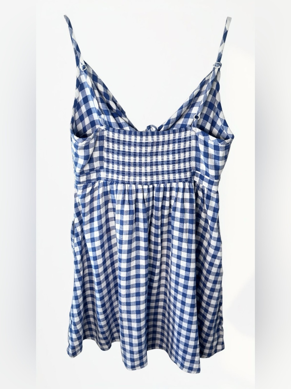Old Navy Blue Gingham Tie Front Babydoll Mini Dress | Size Medium - Picture 5 of 6